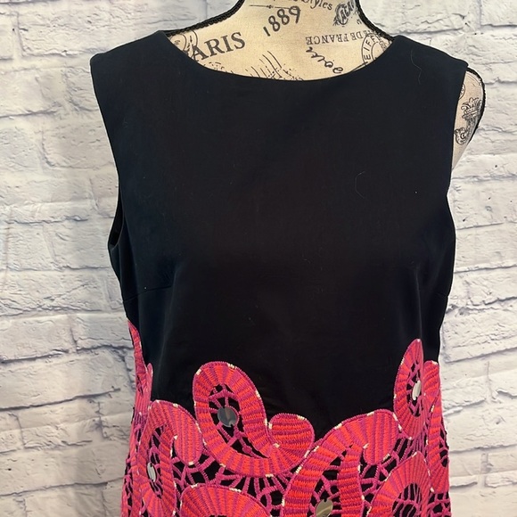 Tibi Embroidered Shift Dress Paisley Design Sleeveless Size 8 Scalloped Hem - Picture 3 of 11